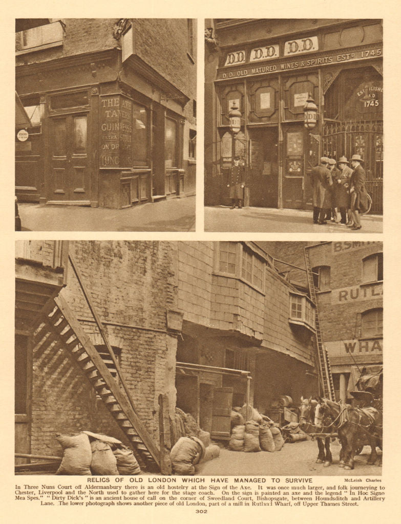 Three Nuns Court, Aldermanbury. Dirty Dick's, Sweedland Court.Rutland Wharf 1926